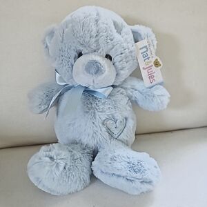 NWT NAT & JULES Blue 10" Plush Stuffed Bear With Blue Satin Bow & Heart